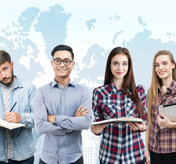 portrait-young-business-team-standing-with-books-tablet-computer-near-white-wall-with-world-map-drawn-it-elements-this-image-furnished-by-nasa